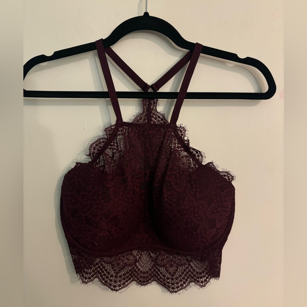 Pink by Victoria's Secret Womens Small D/DD Padded Push Up Bralette Lace Purple